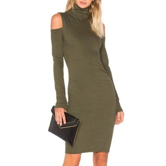 Pam & Gela Dresses & Skirts - Pam & Gela Green Cold Shoulder Long Sleeve Turtleneck Dress